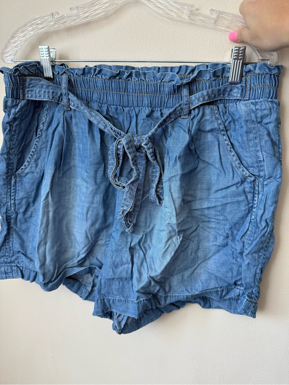 Knox Rose Blue Denim Drawstring Paperbag Shorts